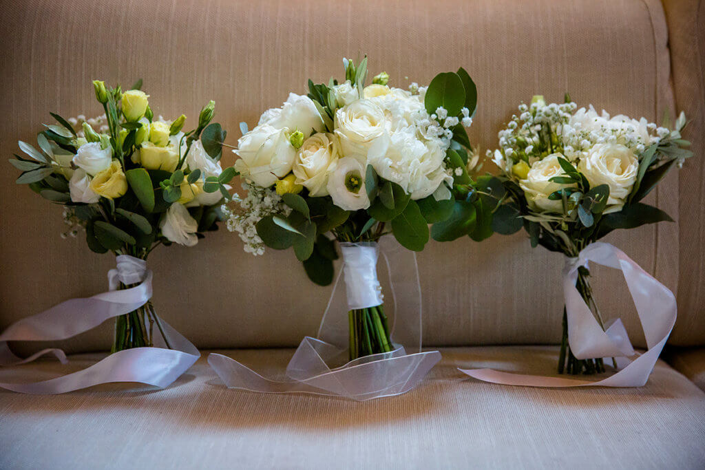 the beautiful flowers of the bride and bridesmaids