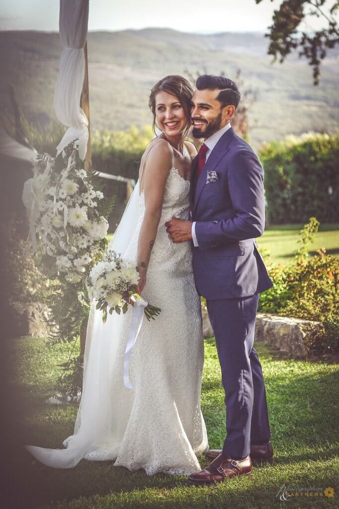 The newlyweds make a photo after the ceremony