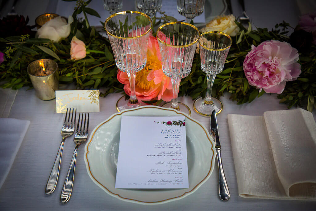 Tha table is set for the dinner reception