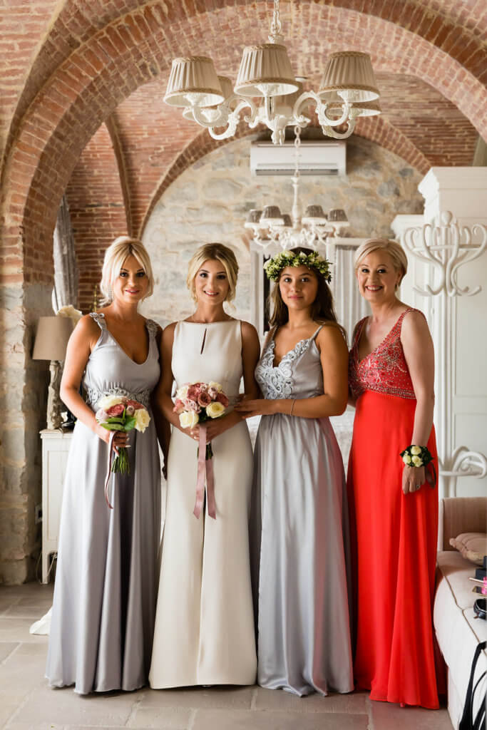 Bridesmaids and bride are ready for the ceremony