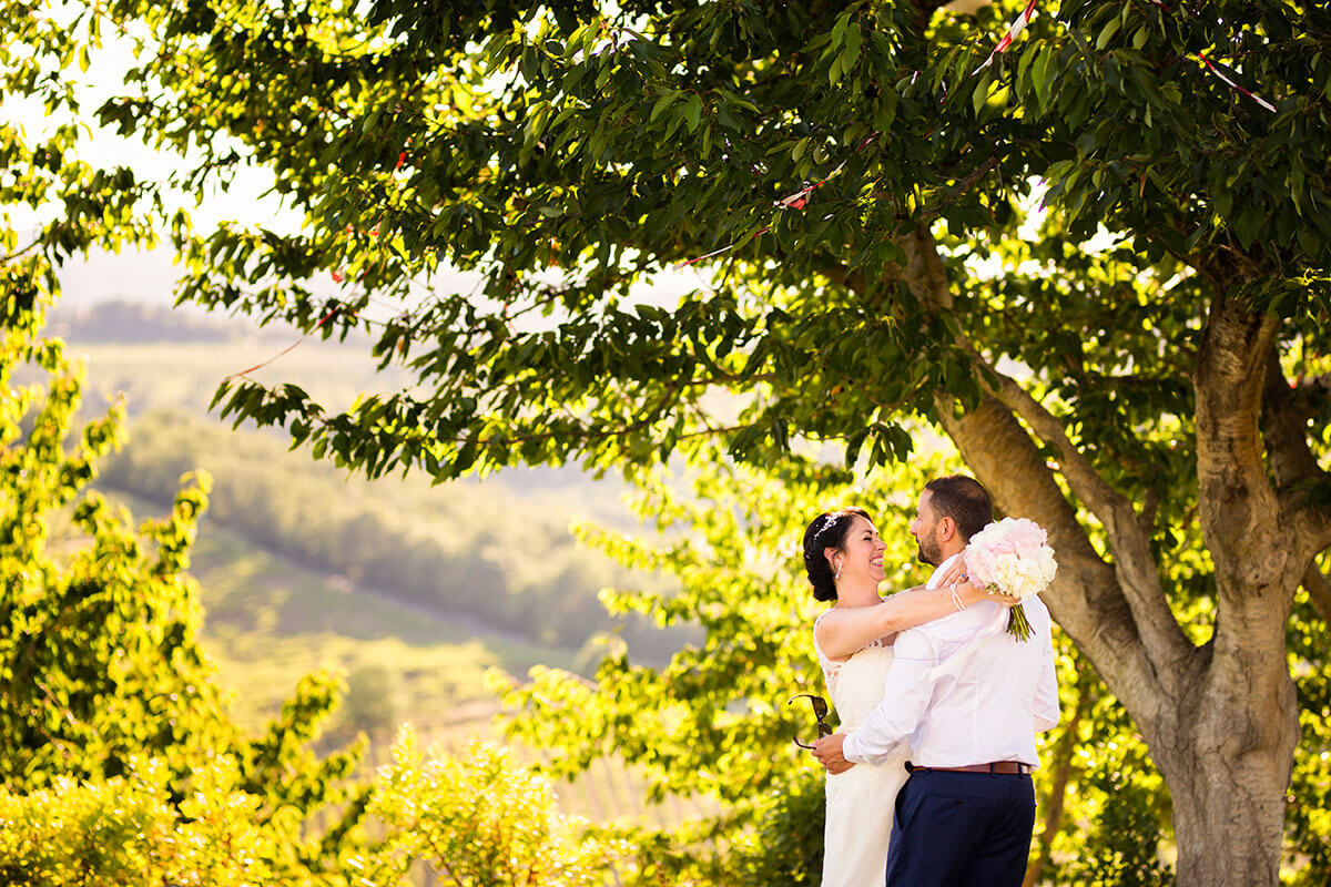 Anya & James hug each other after the ceremony