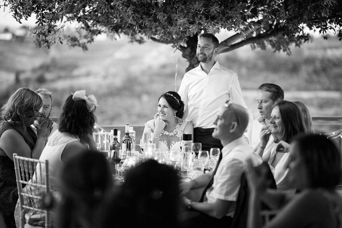 Anya & James enjoy the wedding dinner